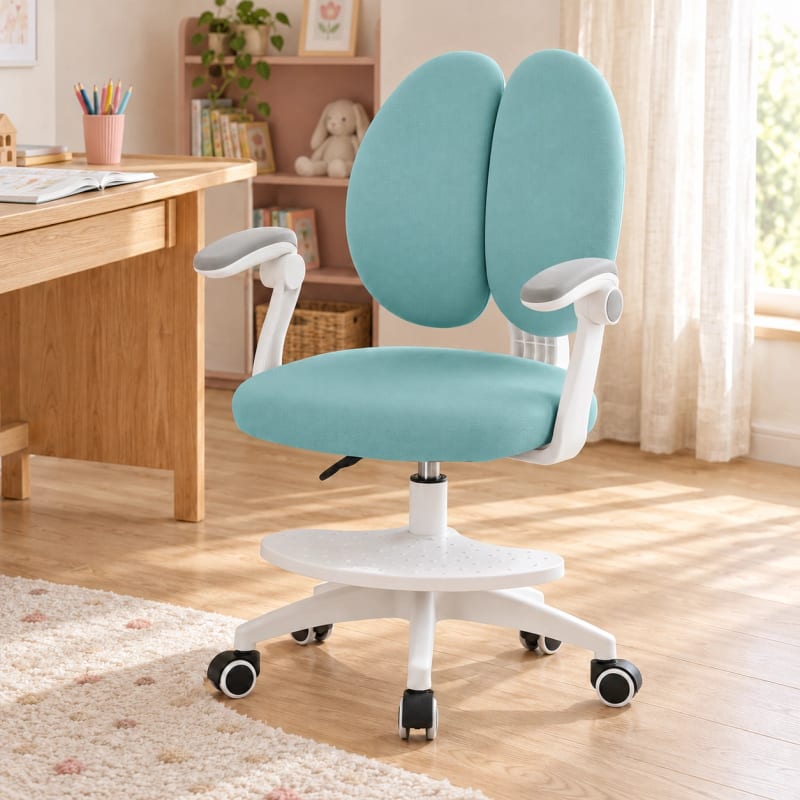 HAGO24 Kinder-Schreibtischstuhl Mint Polyester Drehstuhl Bürostuhl Schreibtischsessel 46-58cm-Sitzhöhe geteilte Rückenlehne höhenverstellbare Fußstütze – Bild 5