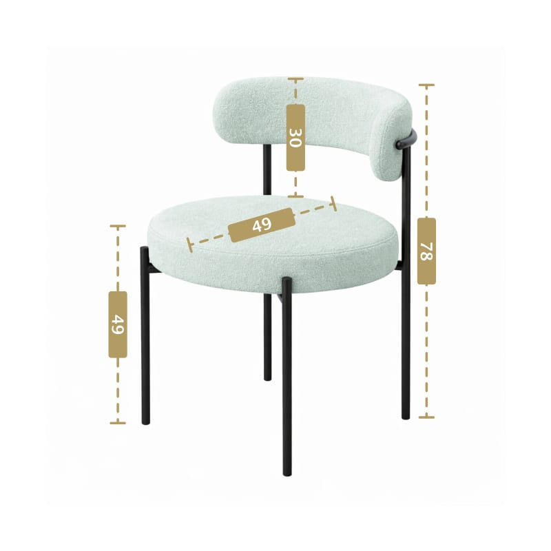 HAGO24 Esszimmerstühle 2er Set Mint Teddystoff Bezug Polsterstuhl Sitzhöhe 49cm rund schwarze Metallfüße Grün gemütlich edles Design bis 120kg – Bild 3