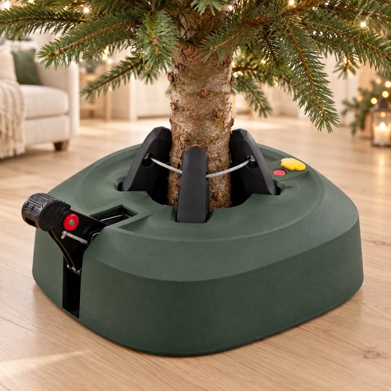 HAGO24 Weihnachtsbaumständer Grün Kunststoff Metall Christbaumständer Tannenbaumständer Fußpedal mit Verriegelung Wassertank 3,2 Liter