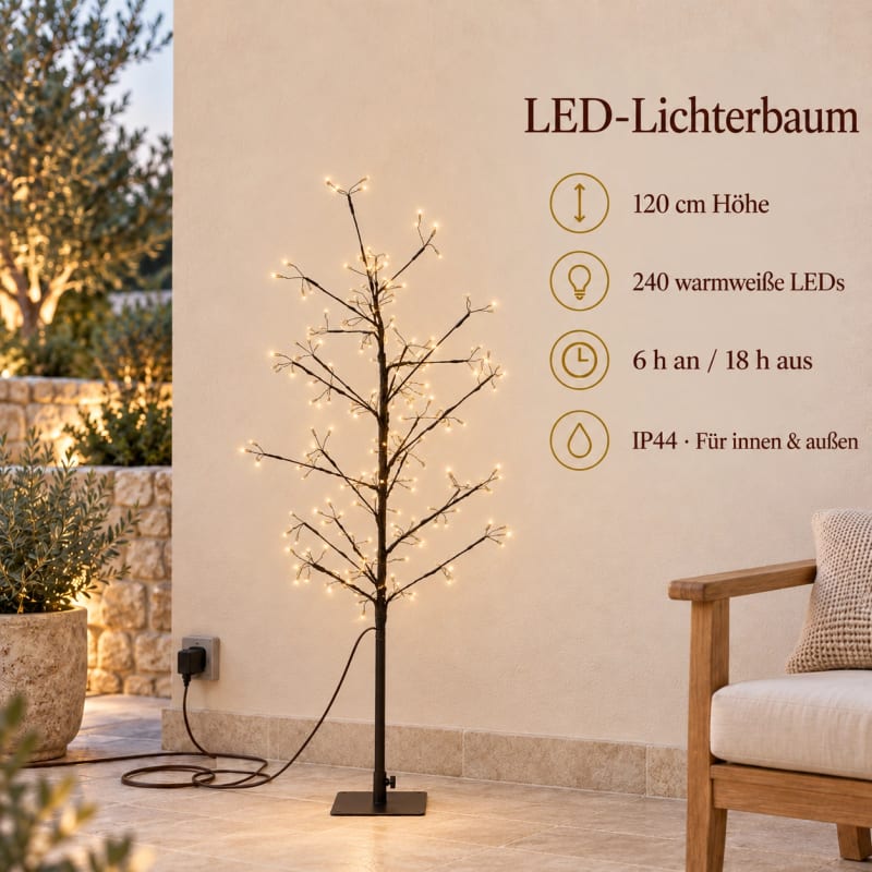 HAGO® LED Lichterbaum 120 cm 240 LEDs warmweiß Leuchtbaum Weihnachtsbaum mit Timer IP44 für deine Weihnachtsdeko – Bild 4