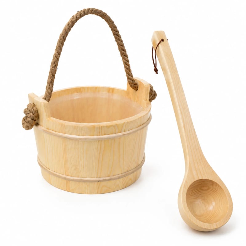 HAGO24 Aufgusskübel-Set Holzeimer Wasserkübel Holzkelle Kiefernholz – Bild 2