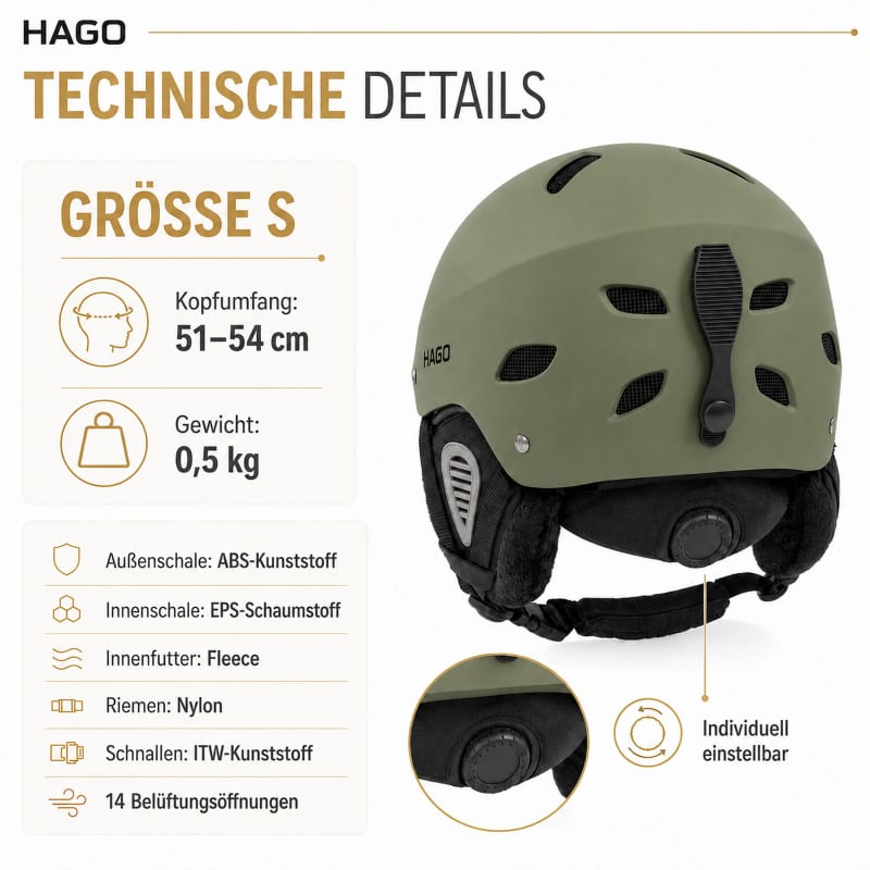 HAGO24 Skihelm Grün ABS-Kunststoff EPS-Schaumstoff Snowboardhelm Snowboardhelm Unisex größenverstellbar 14 Belüftungsöffnungen Skibrillenhalter – Größe S – Bild 4