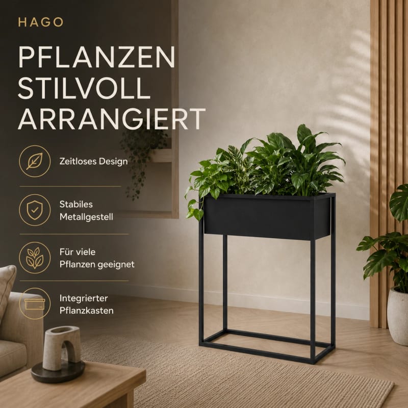 HAGO24 Pflanzenständer Blumenständer Pflanzgestell Pflanzkasten Metall Schwarz – Bild 3