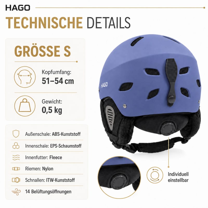 HAGO24 Skihelm Blau ABS-Kunststoff EPS-Schaumstoff Snowboardhelm Snowboardhelm Unisex größenverstellbar 14 Belüftungsöffnungen Skibrillenhalter – Größe S – Bild 4