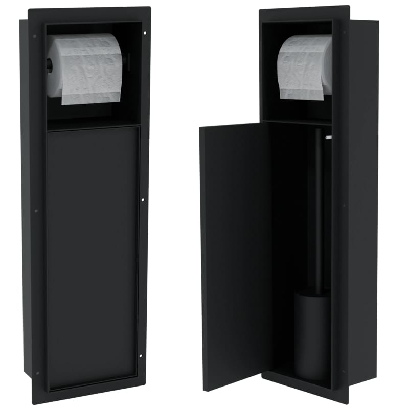 HAGO24 WC Modul Edelstahl Schwarz Einbauschrank Unterputz Wandnische 200x600mm Toilettenpapierhalter Bürstenhalter Push-to-Open befliesbare Tür – Bild 6