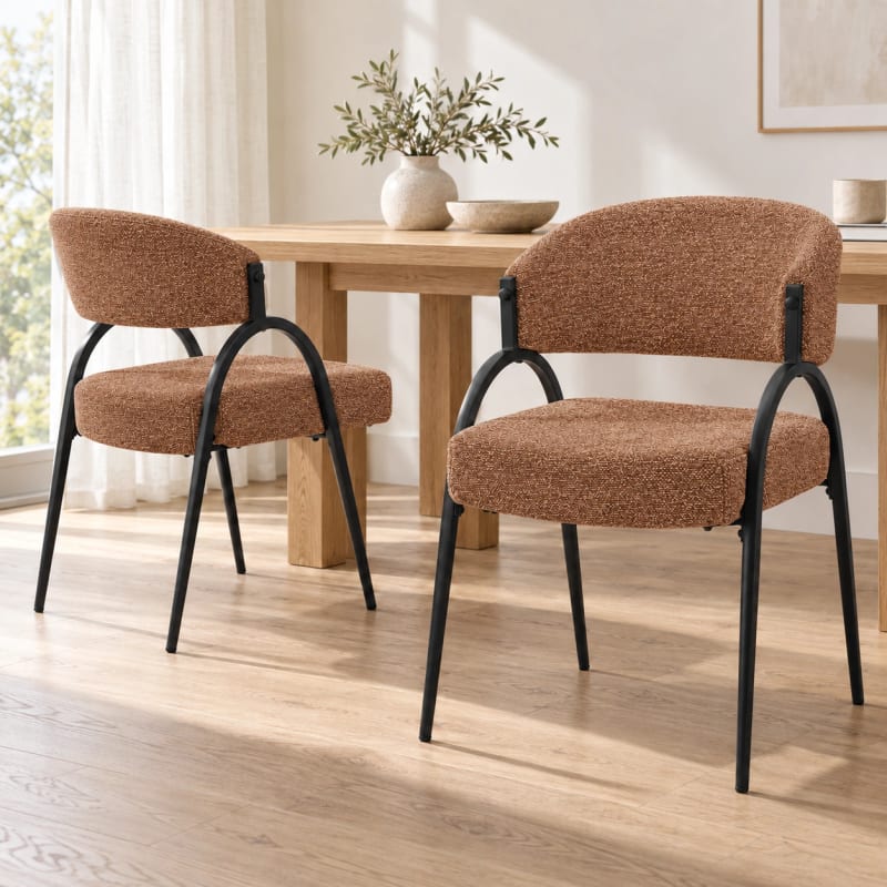 HAGO24 2er Set Esszimmerstühle Küchenstuhl Polyester Polsterstuhl Essstühle Designerstühle Bouclé-Webstoff – Bild 1
