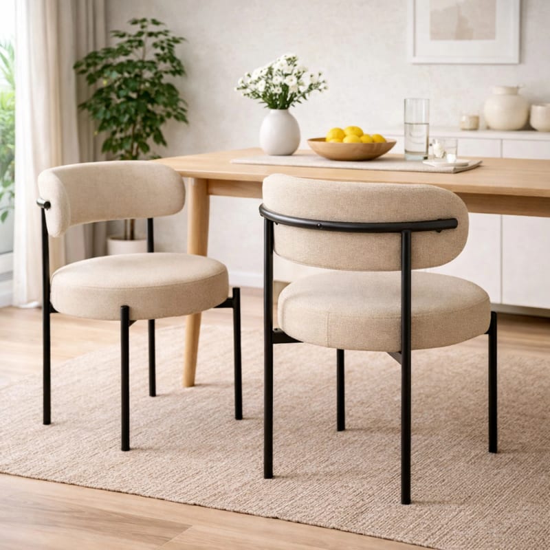 HAGO24 Esszimmerstühle 2er Set Cappuccino Teddystoff Bezug Polsterstuhl Sitzhöhe 49cm rund schwarze Metallfüße Braun gemütlich edles Design bis 120kg – Bild 1