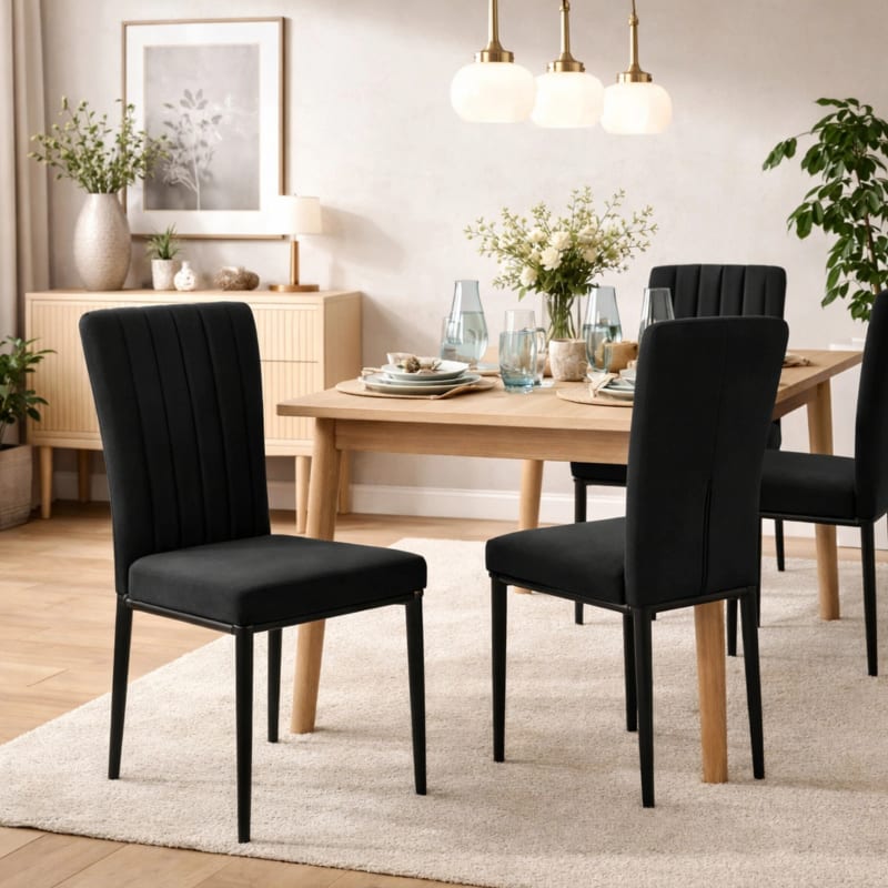 HAGO24 Esszimmerstühle 4er Set Schwarz Samtbezug Polsterstuhl Metallbeine – Bild 1