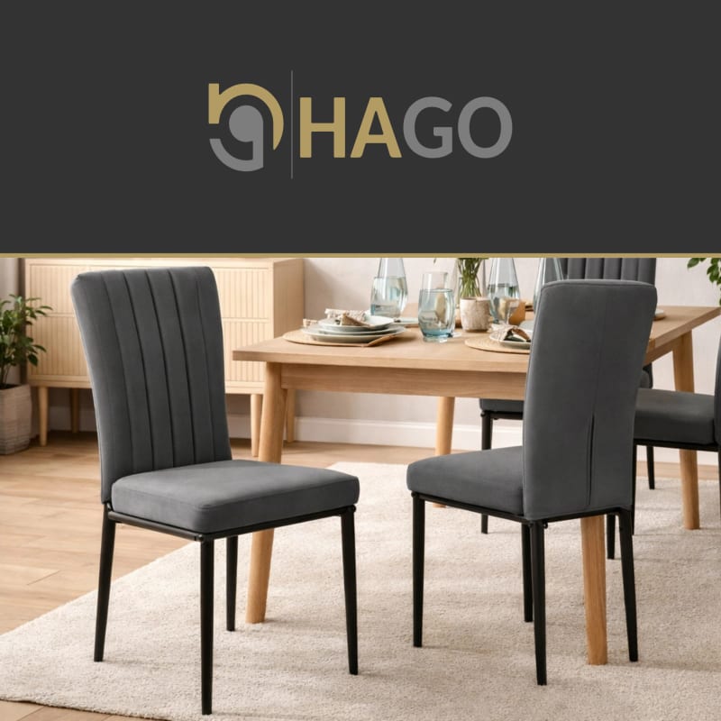 HAGO24 Esszimmerstühle 4er Set Grau Samtbezug Polsterstuhl Metallbeine – Bild 7