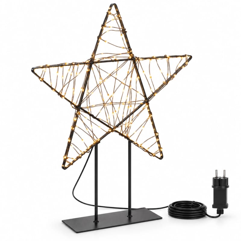 HAGO24 LED-Weihnachtsfigur auf Standfuß Warmweiß und extra warmweiß Metall LED-Leuchtstern Weihnachtsstern Metall-Weihnachtsdeko 350 Micro-LEDs 15 % Blinkfunktion 500 cm Zuleitung im Einsatz