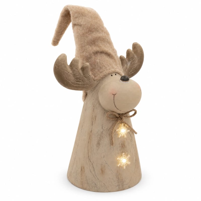 HAGO24 LED-Weihnachtselch Braun Holzoptik Elchfigur Rentierfigur Weihnachtsfigur höhenverstellbar LED-Schneeflocken 45-63cm – Bild 2