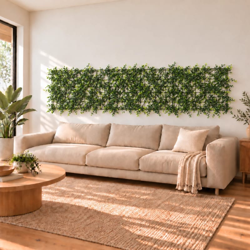HAGO24 1qm Künstliche Pflanzwand Grün PE Kunstpflanzenwand Pflanzenmatte Blumenwand 4er-Set 50x50 cm Paneel Wanddeko UV-Beständig – Bild 5