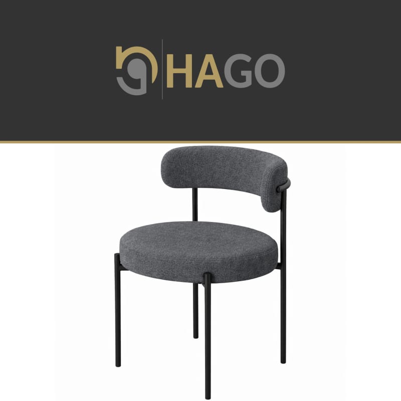 HAGO24 Esszimmerstühle 2er Set Schiefergrau Teddystoff Bezug Polsterstuhl Sitzhöhe 49cm rund schwarze Metallfüße Grau gemütlich edles Design bis 120kg – Bild 7