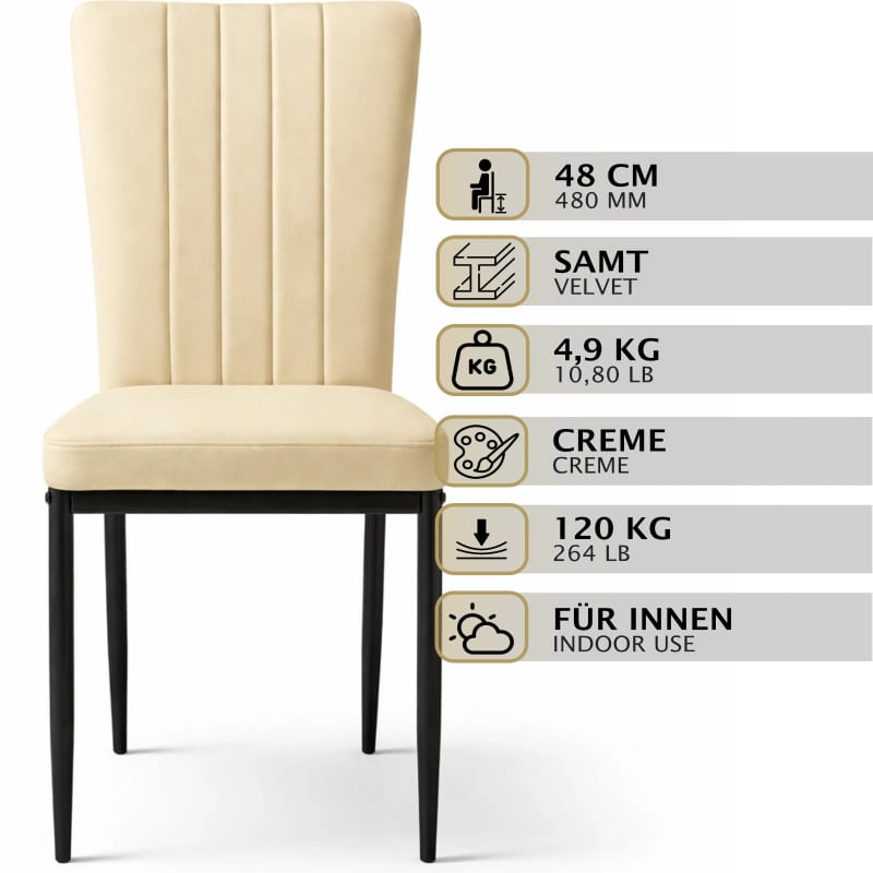 HAGO24 Esszimmerstühle 4er Set Creme Samtbezug Polsterstuhl Metallbeine – Bild 2