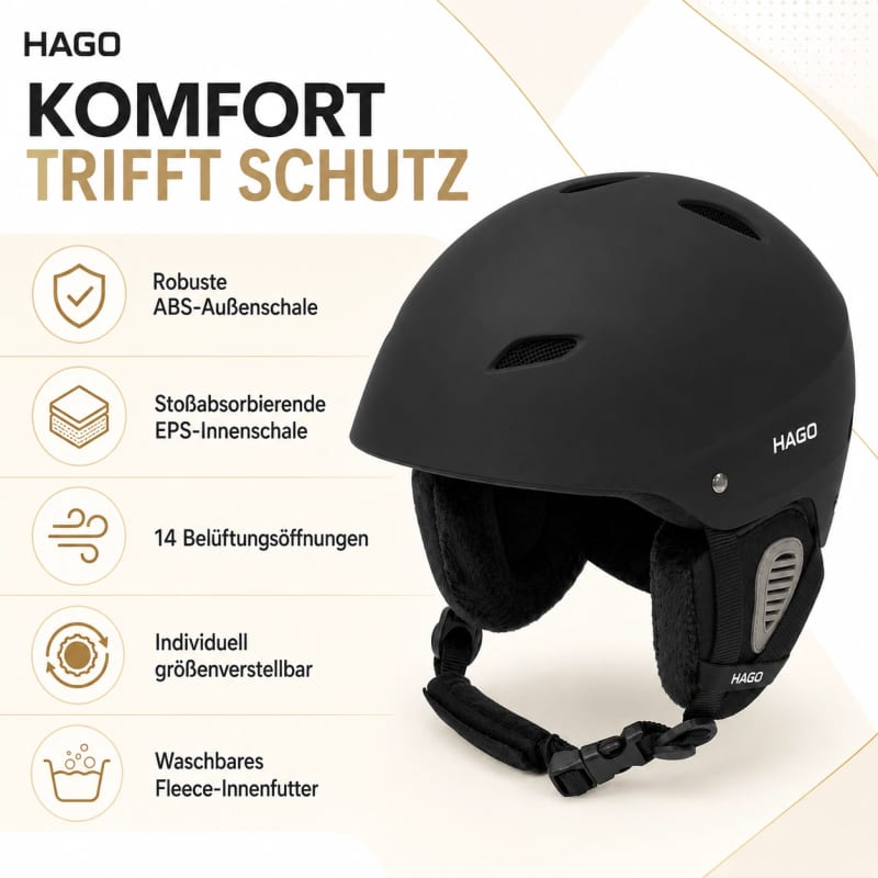 HAGO24 Skihelm Schwarz ABS-Kunststoff EPS-Schaumstoff Snowboardhelm Snowboardhelm Unisex größenverstellbar 14 Belüftungsöffnungen Skibrillenhalter – Größe S – Bild 3