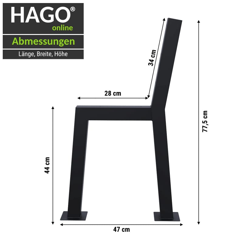 HAGO24 Bankgestell Stahl H-Form 2er Set Bankfüße Schwarz Pulverbeschichtet Rückenlehne Wetterfest Industrial Look Bodenschoner – Bild 5