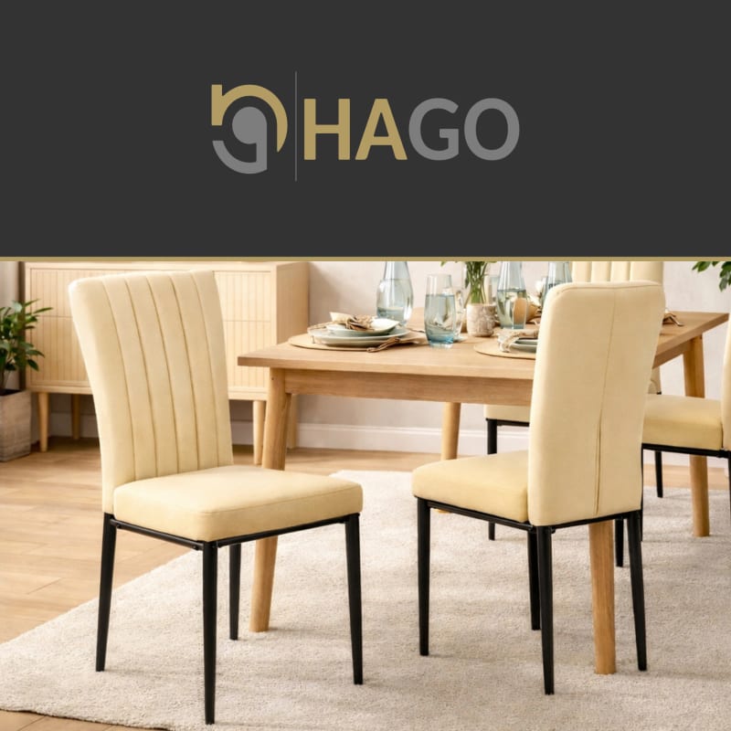 HAGO24 Esszimmerstühle 4er Set Creme Samtbezug Polsterstuhl Metallbeine – Bild 7