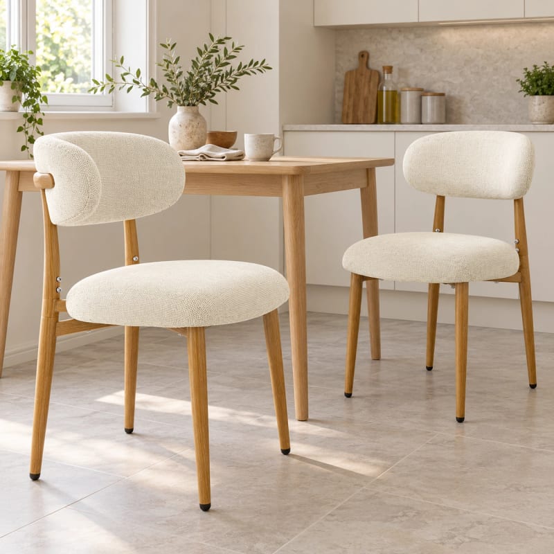 HAGO24 Esszimmerstühle Beige Essstuhl Küchenstuhl Polsterstuhl Küchenstühle Rückenlehne Stoff Holzoptik Stahl Skandinavien – Bild 5