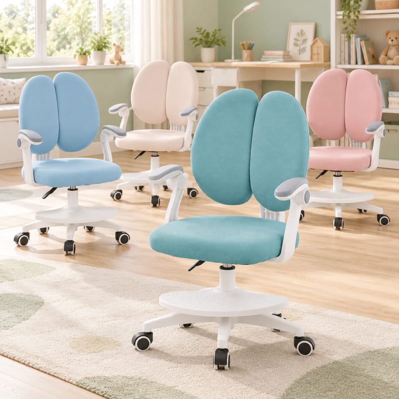 HAGO24 Kinder-Schreibtischstuhl (Farbe) Polyester Drehstuhl Bürostuhl Schreibtischsessel 46-58cm-Sitzhöhe geteilte Rückenlehne höhenverstellbare Fußstütze