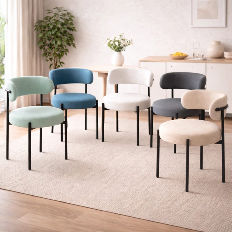HAGO24 Esszimmerstühle 2er Set Teddystoff Bezug Polsterstuhl Sitzhöhe 49cm rund schwarze Metallfüße gemütlich edles Design bis 120kg