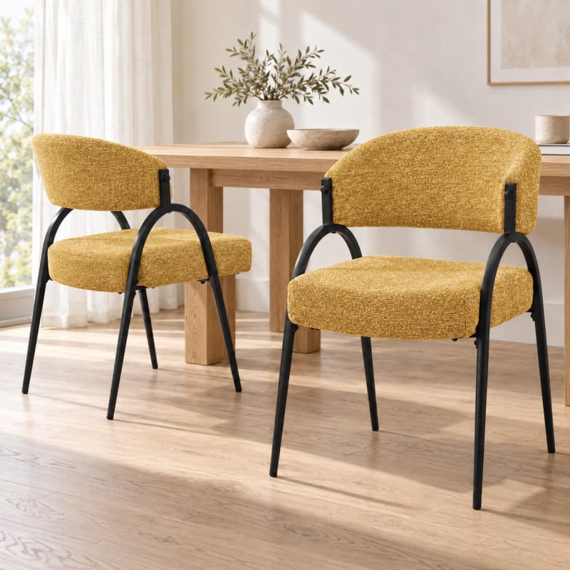HAGO24 2er Set Esszimmerstühle Küchenstuhl Polyester Polsterstuhl Essstühle Designerstühle Bouclé-Webstoff – Bild 1
