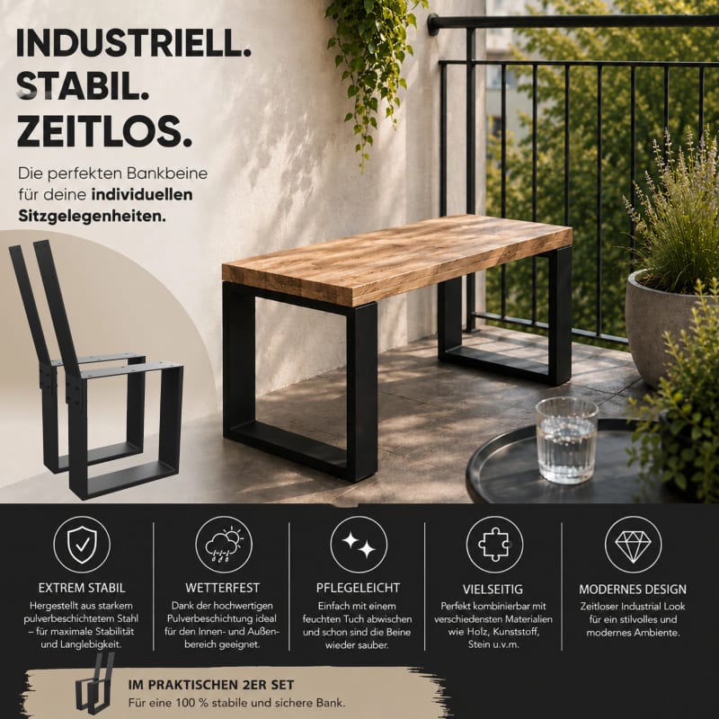 HAGO24 Bankgestell Schwarz hochwertige Bank Füße Stahl Bankbeine für Sitzbank mit Rückenlehne DIY Metallgestell Gartenbank Bankkufen – Bild 3