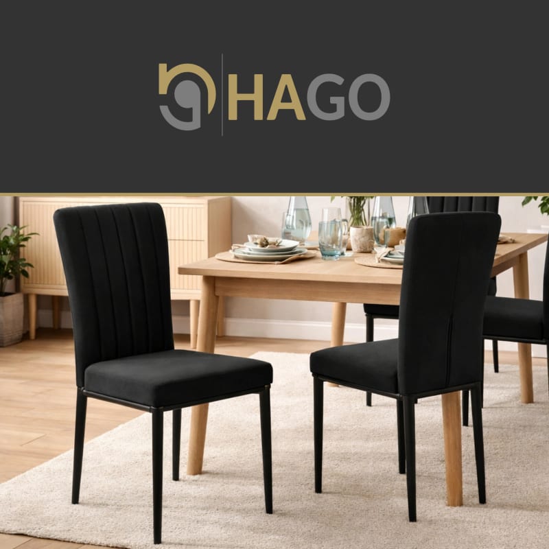HAGO24 Esszimmerstühle 4er Set Schwarz Samtbezug Polsterstuhl Metallbeine – Bild 7