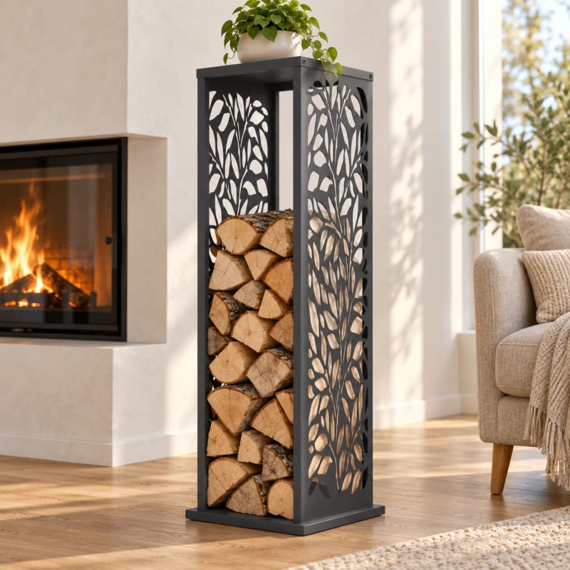 HAGO24 Feuerholzregal Anthrazit Stahl Kaminholzregal Brennholzregal Holzständer Säulenform pulverbeschichtet verstellbare Bodenschoner – Bild 5