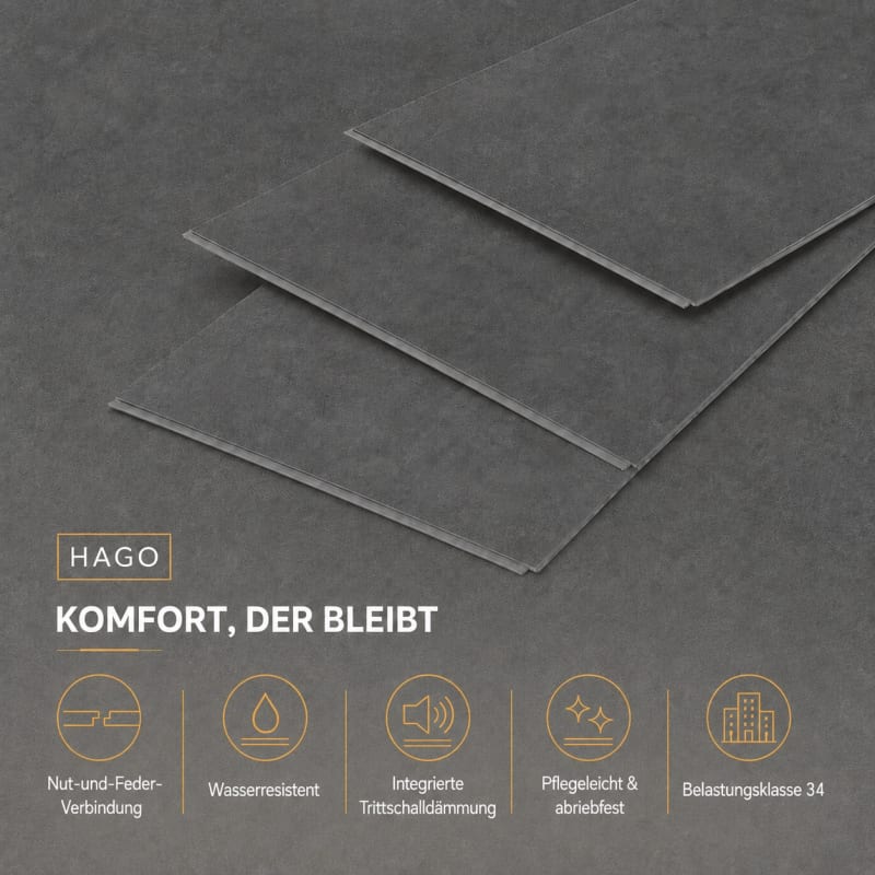 HAGO24 PVC-Vinylboden Zement dunkel PVC Klickvinyl PVC-Bodenbelag Vinyl-Dielen Zement-Optik Klicksystem Trittschalldämmung – Bild 3
