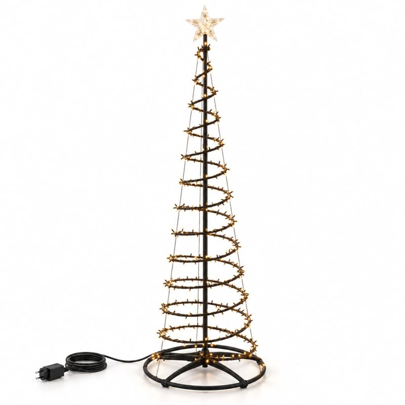 HAGO24 Beleuchteter Baum Schwarz Kunststoff Weihnachtsbaum Tannenbaum Christbaum 210 cm Höhe mit 756 warmweißen LEDs 15 Lichtfunktionen und 8/16-Stunden-Timer Wasserfall-Lichteffekt mit beleuchteter Sternspitze – Bild 2