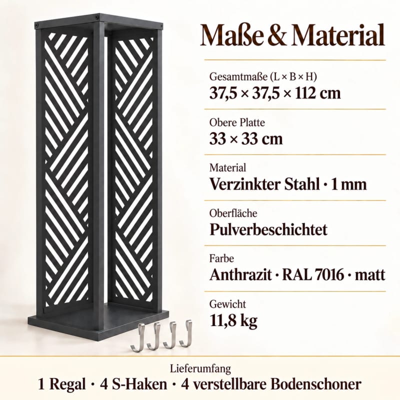 HAGO24 Feuerholzregal Anthrazit Stahl Kaminholzregal Brennholzregal Holzständer Säulenform pulverbeschichtet verstellbare Bodenschoner – Bild 4