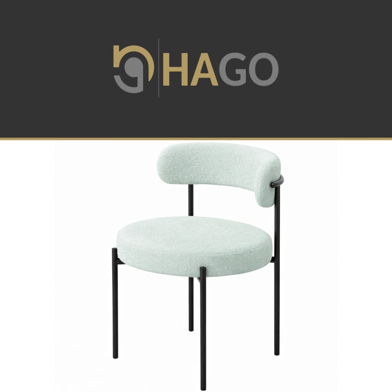 HAGO24 Esszimmerstühle 2er Set Mint Teddystoff Bezug Polsterstuhl Sitzhöhe 49cm rund schwarze Metallfüße Grün gemütlich edles Design bis 120kg – Bild 7