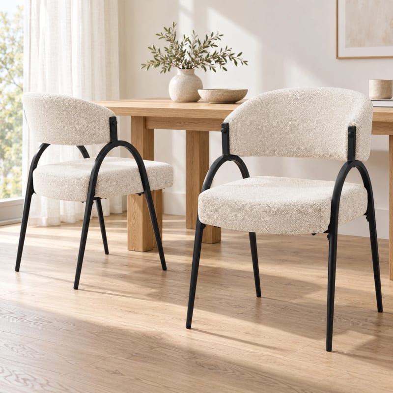 HAGO24 2er Set Esszimmerstühle Küchenstuhl Polyester Polsterstuhl Essstühle Designerstühle Bouclé-Webstoff – Bild 1