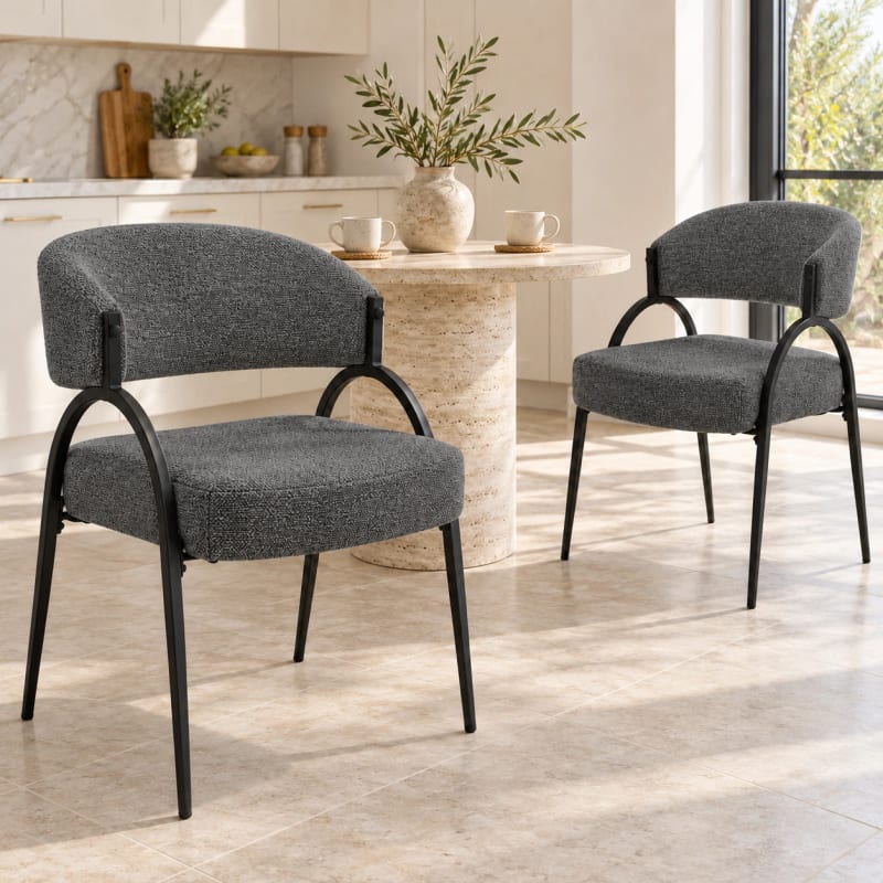 HAGO24 2er Set Esszimmerstühle Küchenstuhl Polyester Polsterstuhl Essstühle Designerstühle Bouclé-Webstoff im Einsatz