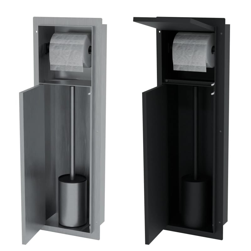 HAGO24 WC Modul Edelstahl Einbauschrank Unterputz Wandnische 200x600mm Toilettenpapierhalter Bürstenhalter Push-to-Open befliesbare Tür