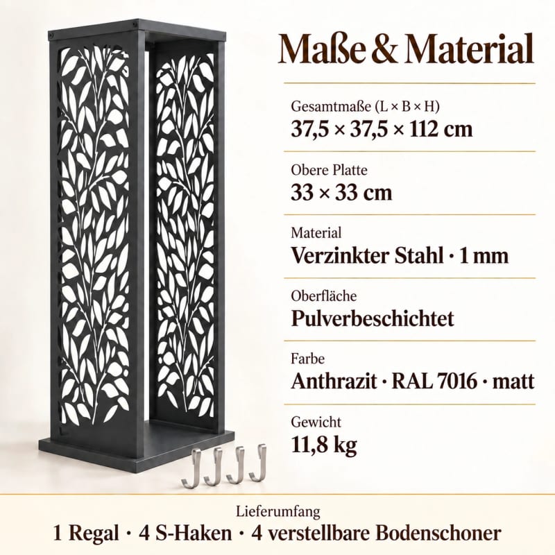 HAGO24 Feuerholzregal Anthrazit Stahl Kaminholzregal Brennholzregal Holzständer Säulenform pulverbeschichtet verstellbare Bodenschoner – Bild 4