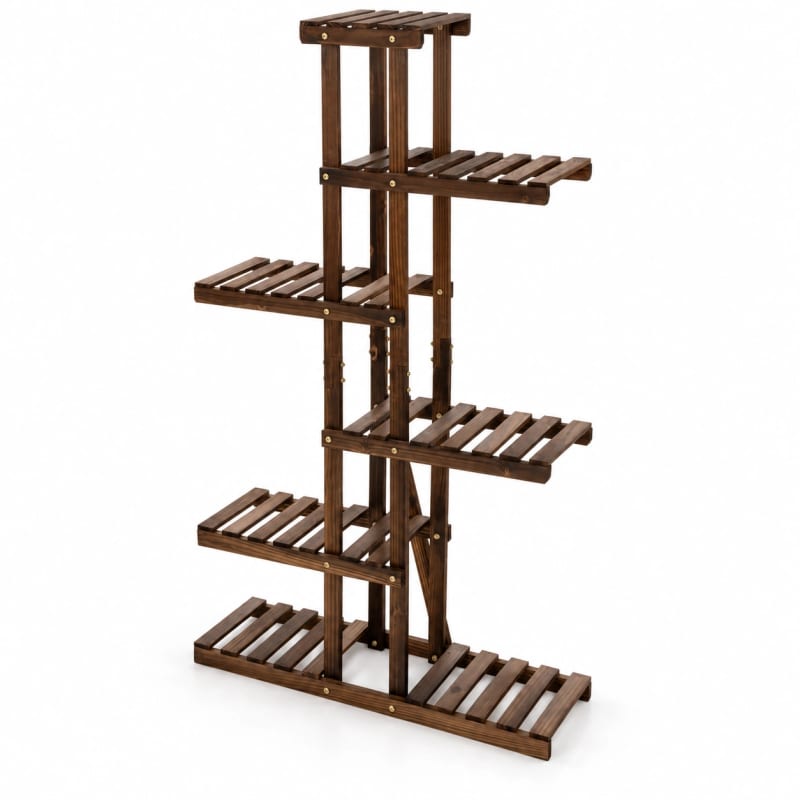 HAGO24 Blumenregal Braun Holz Pflanzenregal Blumentreppe Pflanzenständer Für Blumen Kräuter und Sukkulenten 140 cm hoch Inklusive Montagematerial – Bild 2