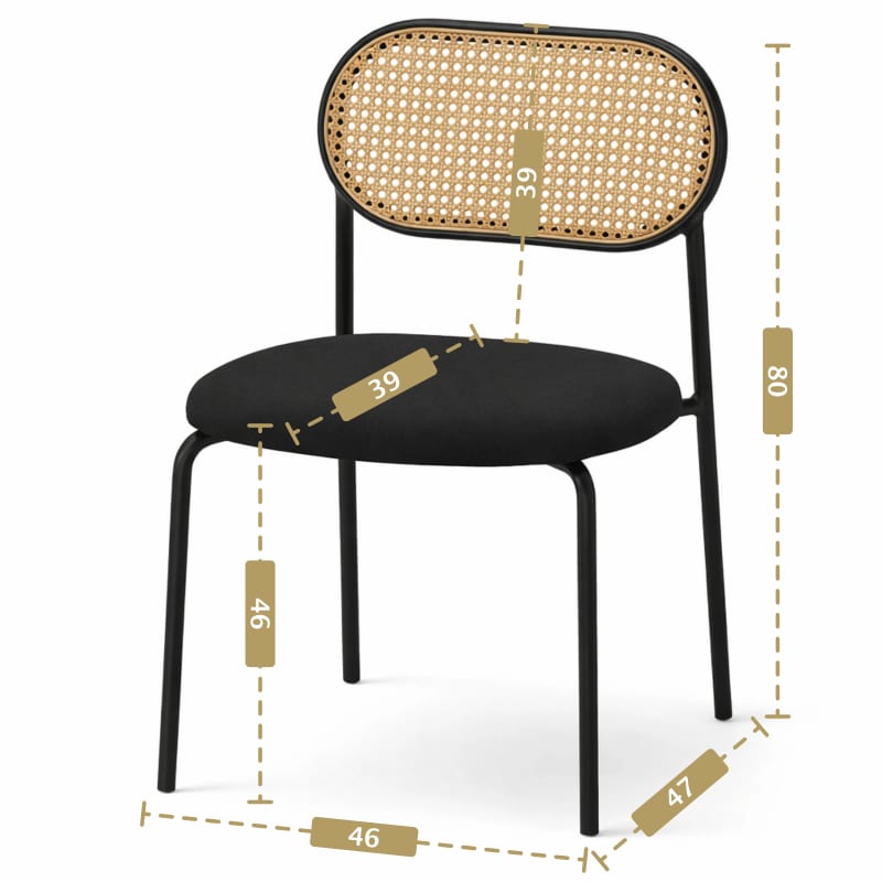 HAGO24 Esszimmerstühle 2er Set Küchenstuhl PE-Rattan Rückenlehne Stahlgestell Polster Schwarz Sitzhöhe 46cm bis 120kg – Bild 3