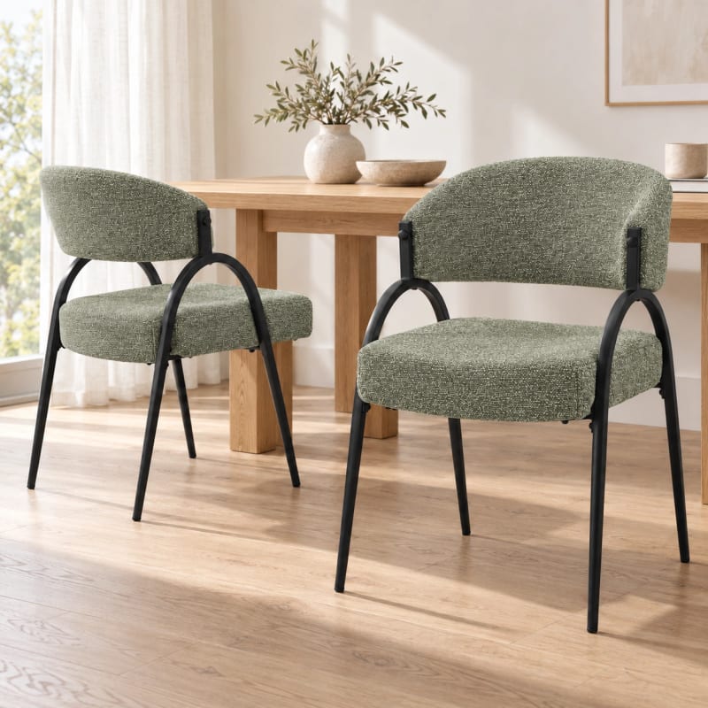 HAGO24 2er Set Esszimmerstühle Küchenstuhl Polyester Polsterstuhl Essstühle Designerstühle Bouclé-Webstoff – Bild 1