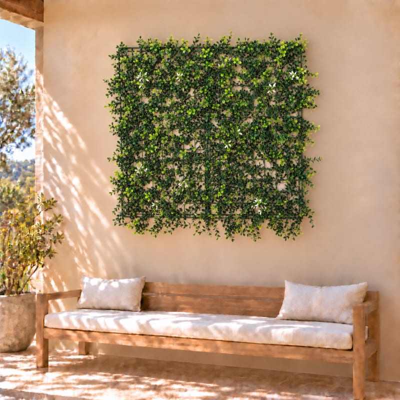 HAGO24 1qm Künstliche Pflanzwand Grün PE Kunstpflanzenwand Pflanzenmatte Blumenwand 4er-Set 50x50 cm Paneel Wanddeko UV-Beständig – Bild 2