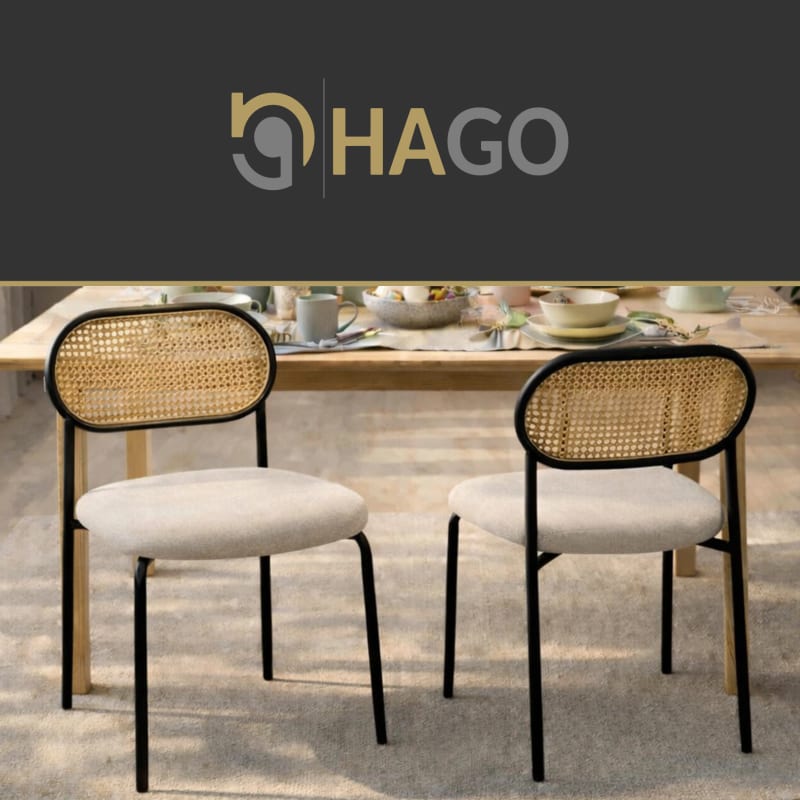 HAGO24 Esszimmerstühle 2er Set Küchenstuhl PE-Rattan Rückenlehne Stahlgestell Polster Beige Sitzhöhe 46cm bis 120kg – Bild 8