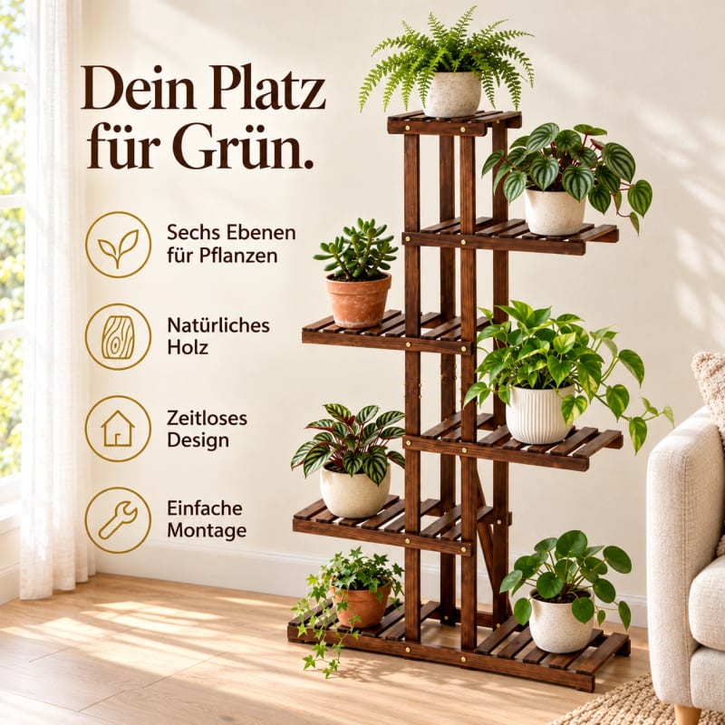 HAGO24 Blumenregal Braun Holz Pflanzenregal Blumentreppe Pflanzenständer Für Blumen Kräuter und Sukkulenten 140 cm hoch Inklusive Montagematerial – Bild 3