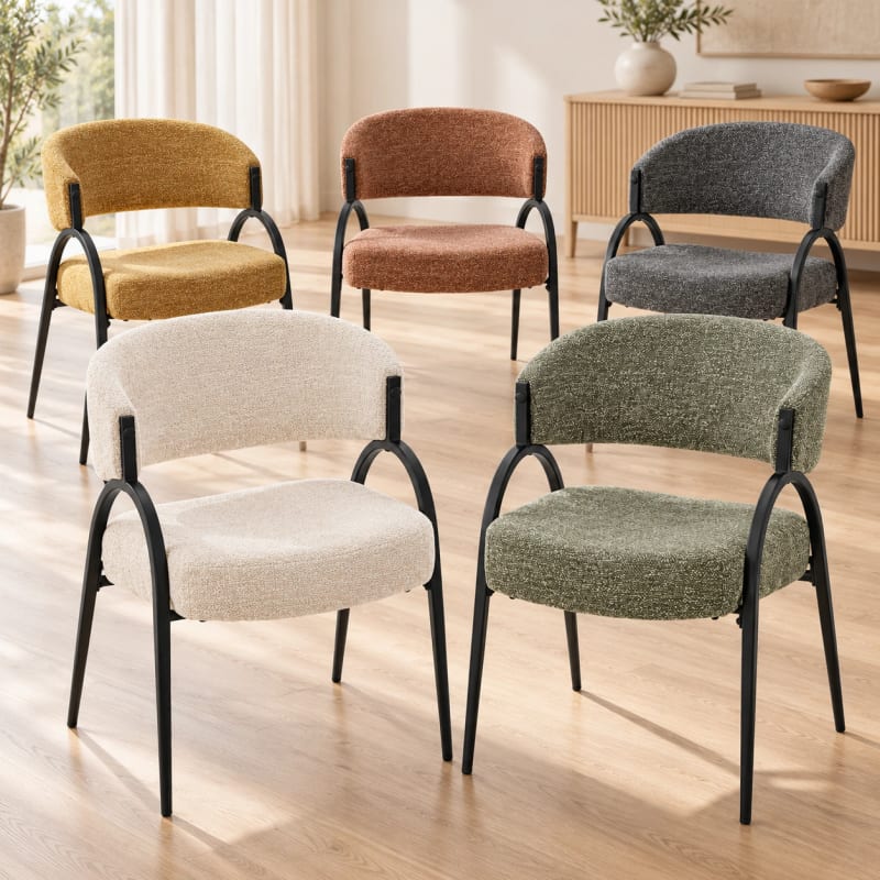 HAGO24 2er Set Esszimmerstühle Küchenstuhl Polyester Polsterstuhl Essstühle Designerstühle Bouclé-Webstoff