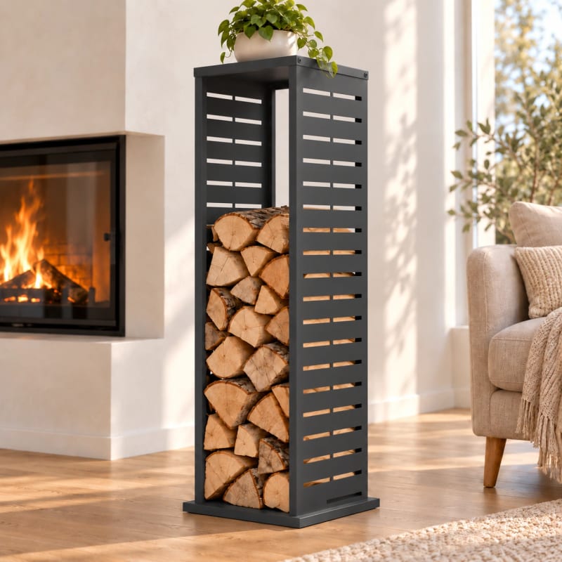HAGO24 Feuerholzregal Anthrazit Stahl Kaminholzregal Brennholzregal Holzständer Säulenform pulverbeschichtet verstellbare Bodenschoner – Bild 5