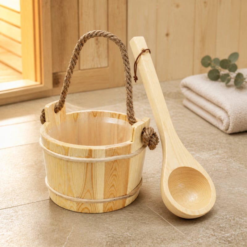 HAGO24 Aufgusskübel-Set Holzeimer Wasserkübel Holzkelle Kiefernholz