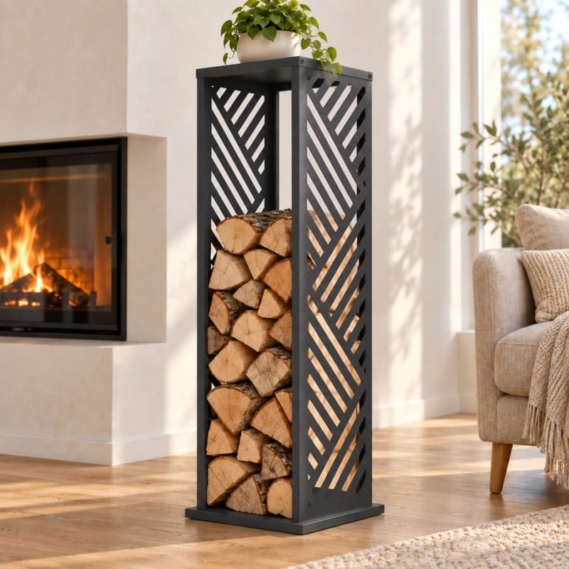 HAGO24 Feuerholzregal Anthrazit Stahl Kaminholzregal Brennholzregal Holzständer Säulenform pulverbeschichtet verstellbare Bodenschoner – Bild 5
