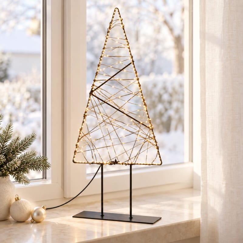 HAGO24 LED-Tannenbaum Warmweiß & extra warmweiß Metall LED-Weihnachtsfigur Weihnachtsdeko Weihnachtsbeleuchtung Tannenbaum-Silhouette Standfuß 330 LEDs