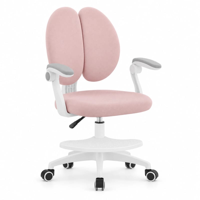 HAGO24 Kinder-Schreibtischstuhl Rosa Polyester Drehstuhl Bürostuhl Schreibtischsessel 46-58cm-Sitzhöhe geteilte Rückenlehne höhenverstellbare Fußstütze im Einsatz