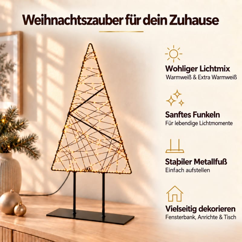 HAGO24 LED-Tannenbaum Warmweiß & extra warmweiß Metall LED-Weihnachtsfigur Weihnachtsdeko Weihnachtsbeleuchtung Tannenbaum-Silhouette Standfuß 330 LEDs – Bild 3