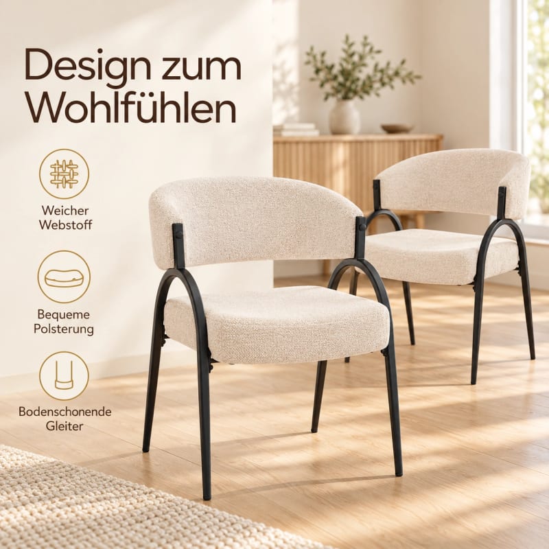 HAGO24 2er Set Esszimmerstühle Küchenstuhl Polyester Polsterstuhl Essstühle Designerstühle Bouclé-Webstoff – Bild 3